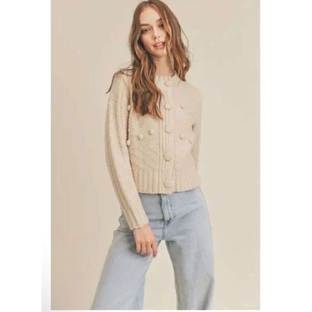 Lush clothing Soymilk pompom cardigan S